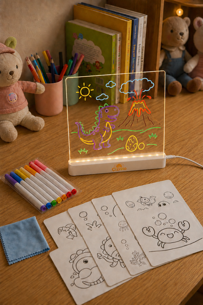 Çizivio LED Işıklı Çizim ve Boyama Panosu – Stantlı, 6 Kalemli Çocuk Aktivite Seti